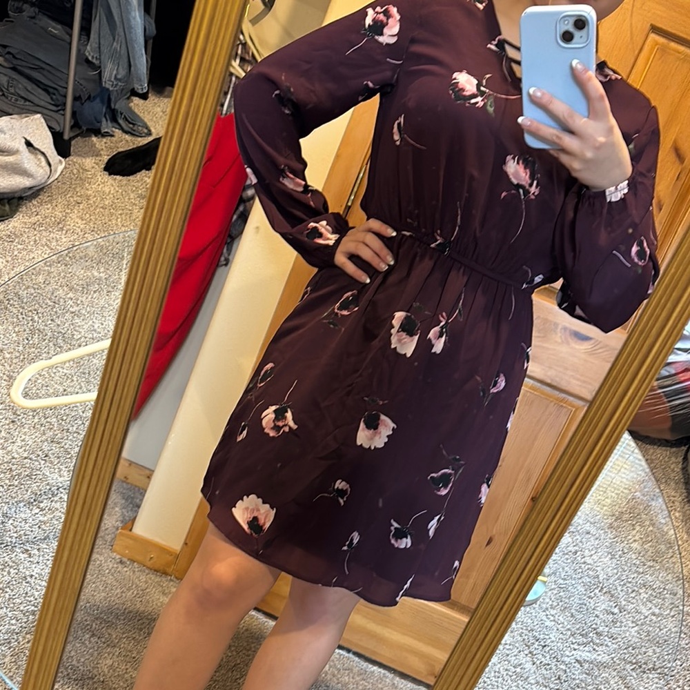 Maurices Dark Purple Floral Long Sleeve Dress